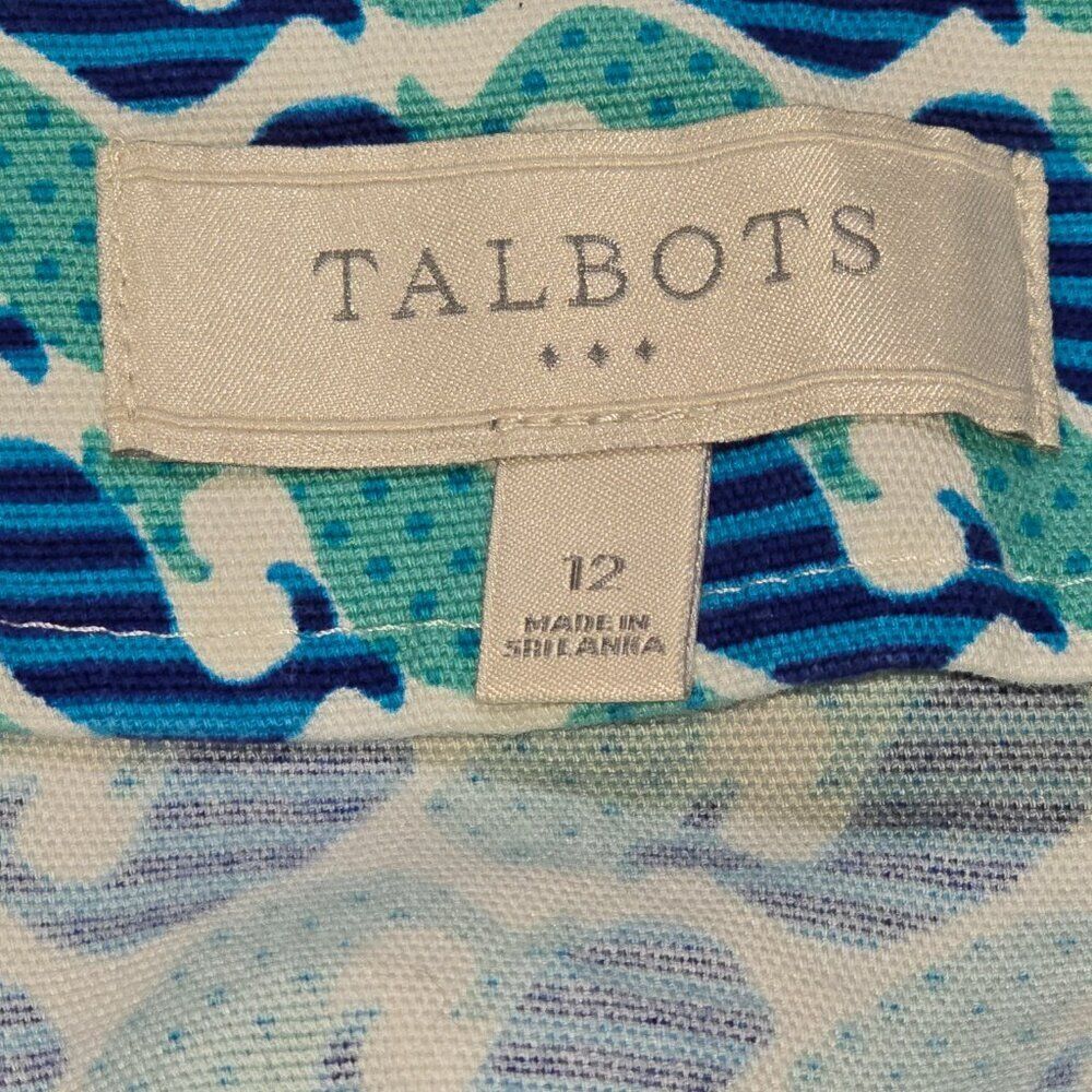 Talbots Twill Teal Blue Whale Print Pencil Skirt Preppy Nautical Beach Size 12 - Picture 3 of 9